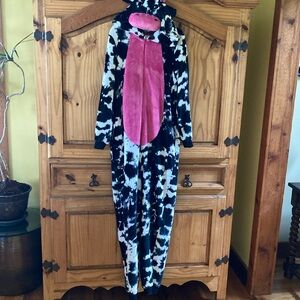 Celebrate Halloween black white pink cow one piece hooded costume- size M (8/10)